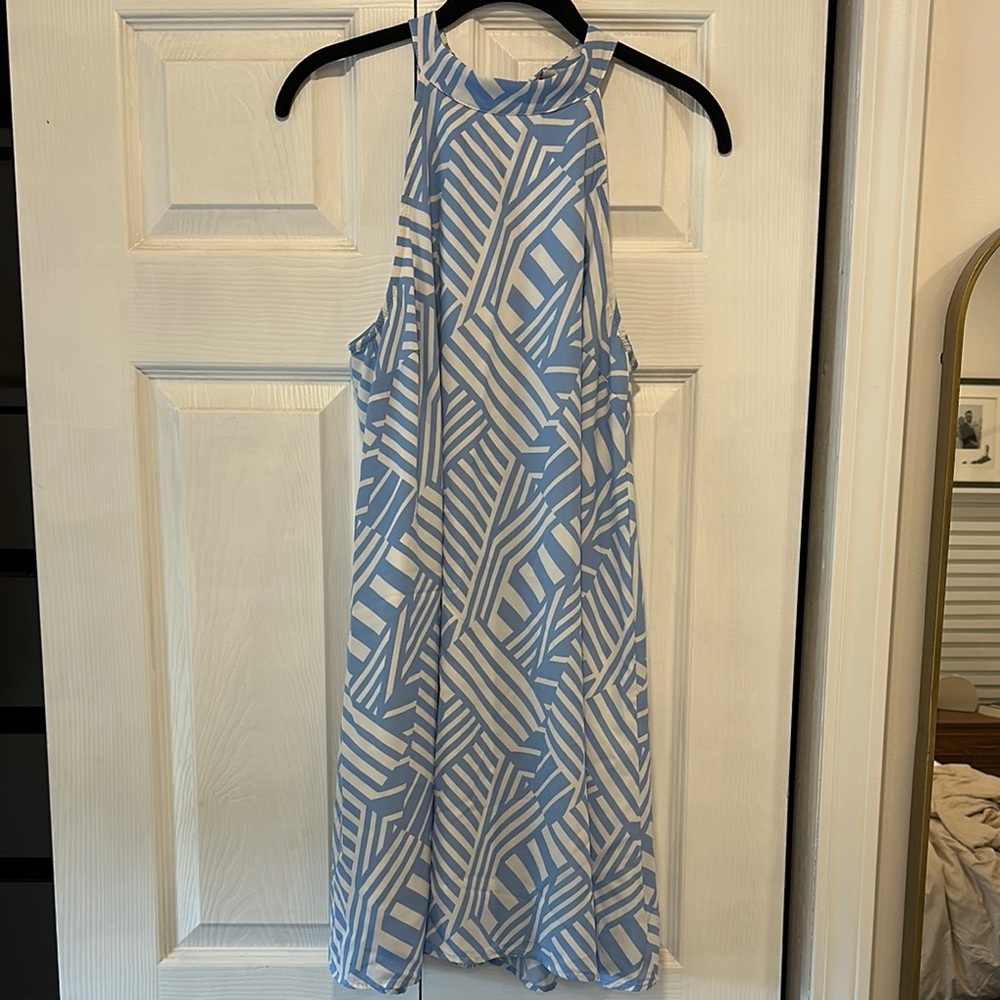 Blue and White Geometric Pattern Dress